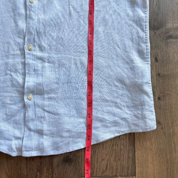 Galeries Lafayette 100% Linen Shirt Size L Light Blue Short Sleeve Summer Button - Picture 7 of 7